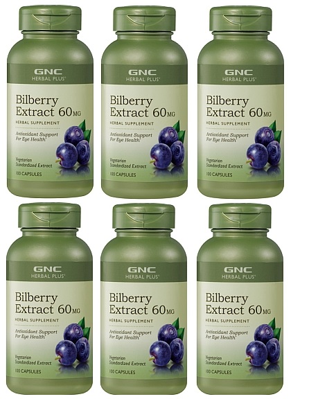 GNC Herbal Plus Bilberry Exract  60mg  100Capsules x 6